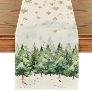 Christmas Table Runner Xmas Holiday Table Decor Snowflakes Trees Kitchen Dining